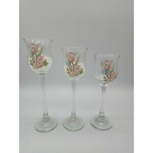 LE Smith Elegance 3 Ppc Candlestick Set #86944D w/box Spring Flowers Votives